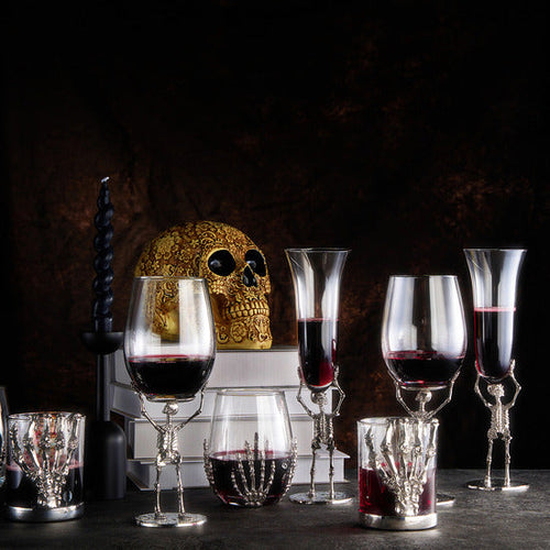 Load image into Gallery viewer, Stemmed Skeleton Wine Glass | Set of 2 | 19oz Halloween Skeleton Glasses 10" H, Goth Gifts, Skeleton Gifts, Skeleton Decor, Spooky Wine Gift Set, Perfect for Halloween Themed Parties by The Wine Savant
