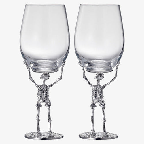 Load image into Gallery viewer, Stemmed Skeleton Wine Glass | Set of 2 | 19oz Halloween Skeleton Glasses 10" H, Goth Gifts, Skeleton Gifts, Skeleton Decor, Spooky Wine Gift Set, Perfect for Halloween Themed Parties by The Wine Savant
