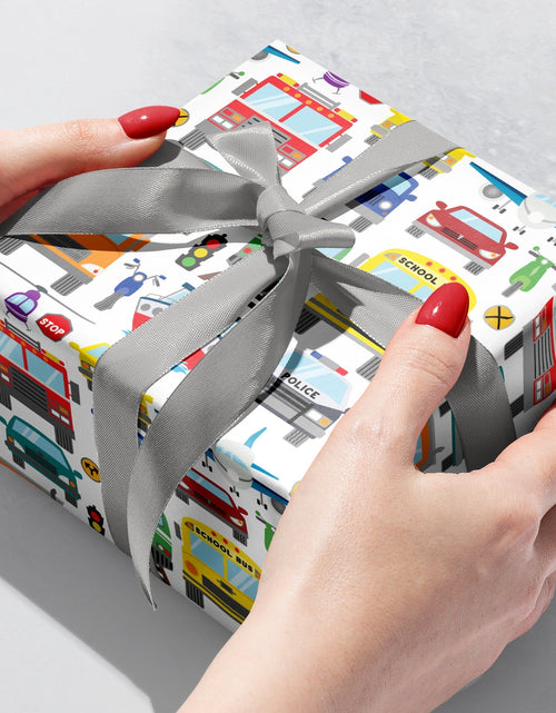 Load image into Gallery viewer, Traffic Jam Kid's Gift Wrap by Present Paper
