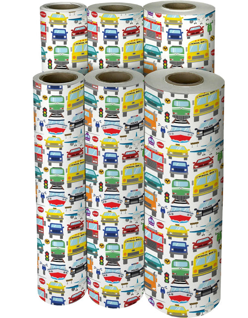 Load image into Gallery viewer, Traffic Jam Kid's Gift Wrap by Present Paper
