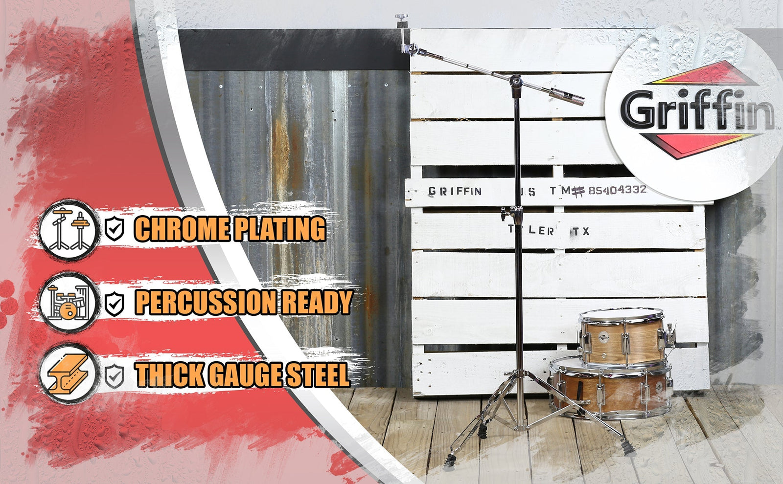 GRIFFIN Cymbal Boom Stand - Double Braced Drum Percussion Gear Hardware Set - Adjustable Height by GeekStands.com