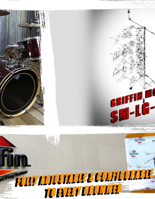 Load image into Gallery viewer, GRIFFIN Cymbal Boom Stand - Double Braced Drum Percussion Gear Hardware Set - Adjustable Height - Arm Holder With Counterweight Adapter for Mounting by GeekStands.com
