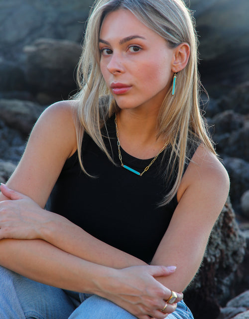Load image into Gallery viewer, Turquoise Bar Thick Chain Link Necklace by Toasted Jewelry
