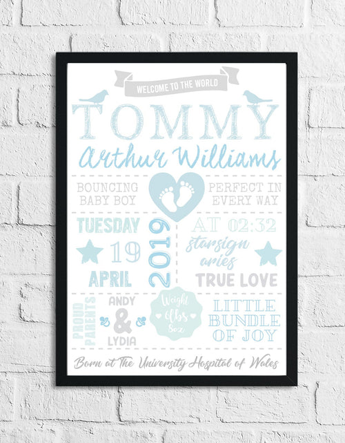 Load image into Gallery viewer, Personalised Baby Boy's Birth Blue Children's Bedroom Room Wall Decor Print by WinsterCreations™ Official Store
