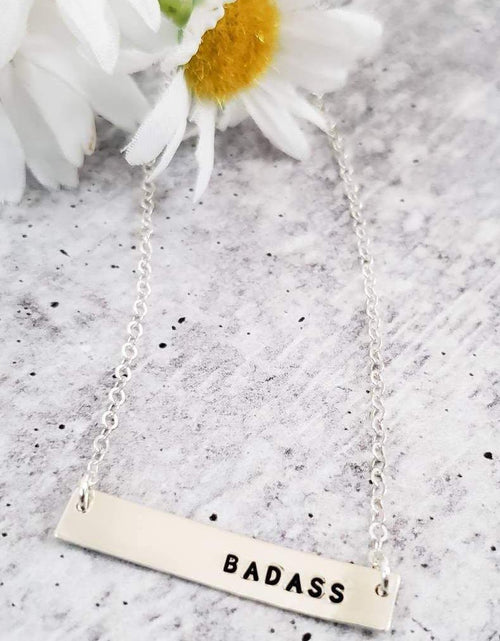 Load image into Gallery viewer, BADASS Hand Stamped Bar Necklace by Salt and Sparkle
