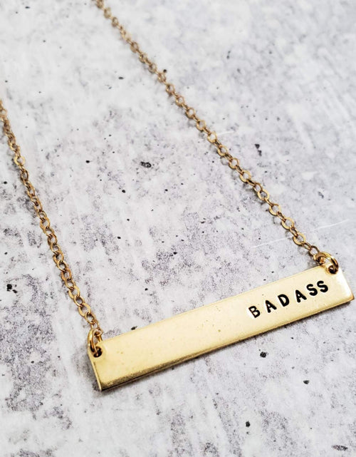 Load image into Gallery viewer, BADASS Hand Stamped Bar Necklace by Salt and Sparkle
