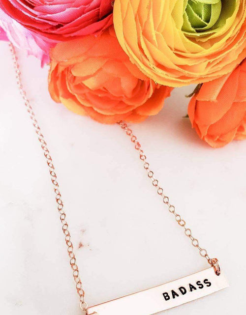 Load image into Gallery viewer, BADASS Hand Stamped Bar Necklace by Salt and Sparkle
