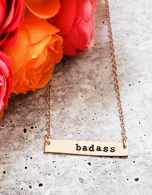 Load image into Gallery viewer, BADASS Hand Stamped Bar Necklace by Salt and Sparkle
