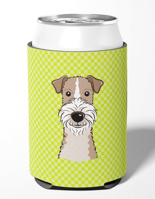 Load image into Gallery viewer, Checkerboard Lime Green Wire Haired Fox Terrier Can or Bottle Hugger BB1309CC by Caroline's Treasures
