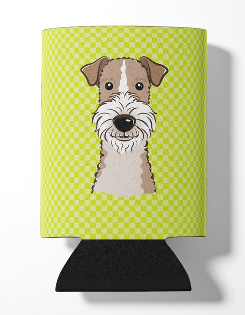 Load image into Gallery viewer, Checkerboard Lime Green Wire Haired Fox Terrier Can or Bottle Hugger BB1309CC by Caroline's Treasures
