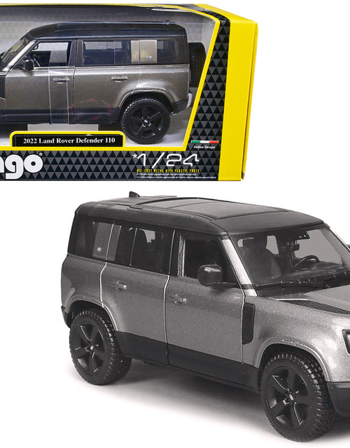 Load image into Gallery viewer, 2022 Land Rover Defender 110 Dark Silver Metallic with Black Top and Sunroof 1/24 Diecast Model Car by Bburago

