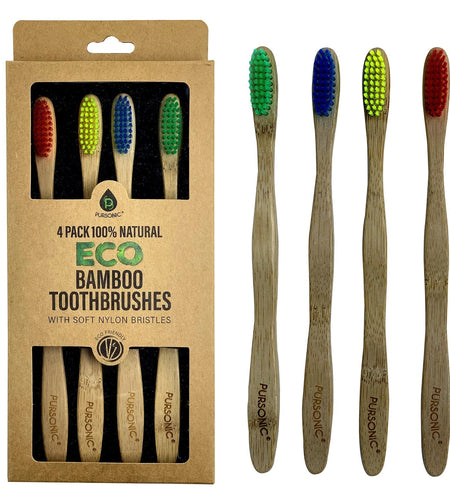 100% Natural Eco Bamboo Toothbrushes (4 pack) by Pursonic