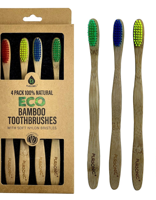 Load image into Gallery viewer, 100% Natural Eco Bamboo Toothbrushes (4 pack) by Pursonic
