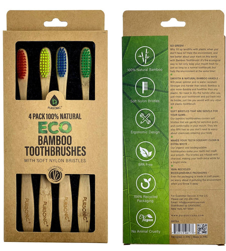 100% Natural Eco Bamboo Toothbrushes (4 pack) by Pursonic