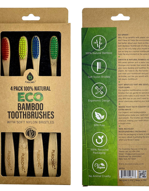 Load image into Gallery viewer, 100% Natural Eco Bamboo Toothbrushes (4 pack) by Pursonic
