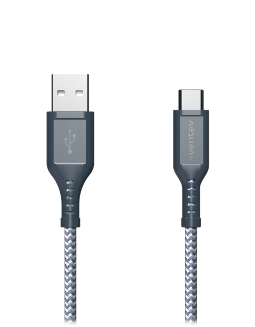 Load image into Gallery viewer, Ventev High Speed USB A to USB C Braided Cable with 2x the Copper for Faster Charging 6ft Gray by Ventev
