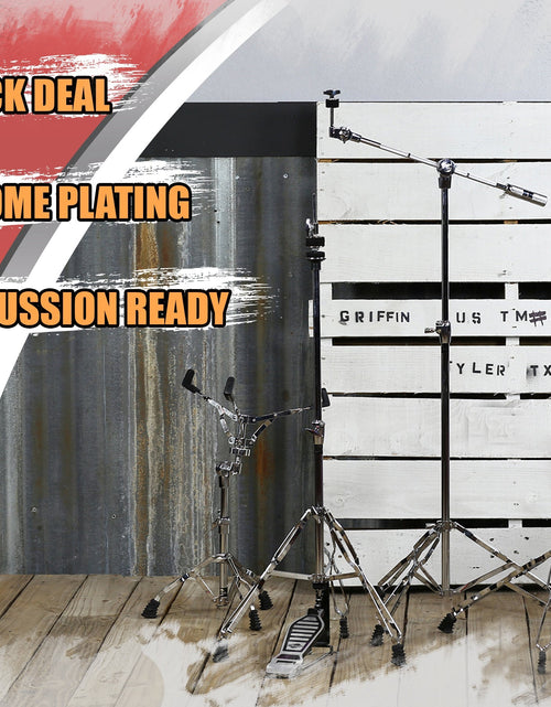 Load image into Gallery viewer, GRIFFIN Cymbal Stand Hardware Pack 4 Piece Set - Full Size Percussion Drum Hardware Kit with Snare Mount, Hi-Hat Pedal, Cymbal Boom, &amp; Straight Stand by GeekStands.com

