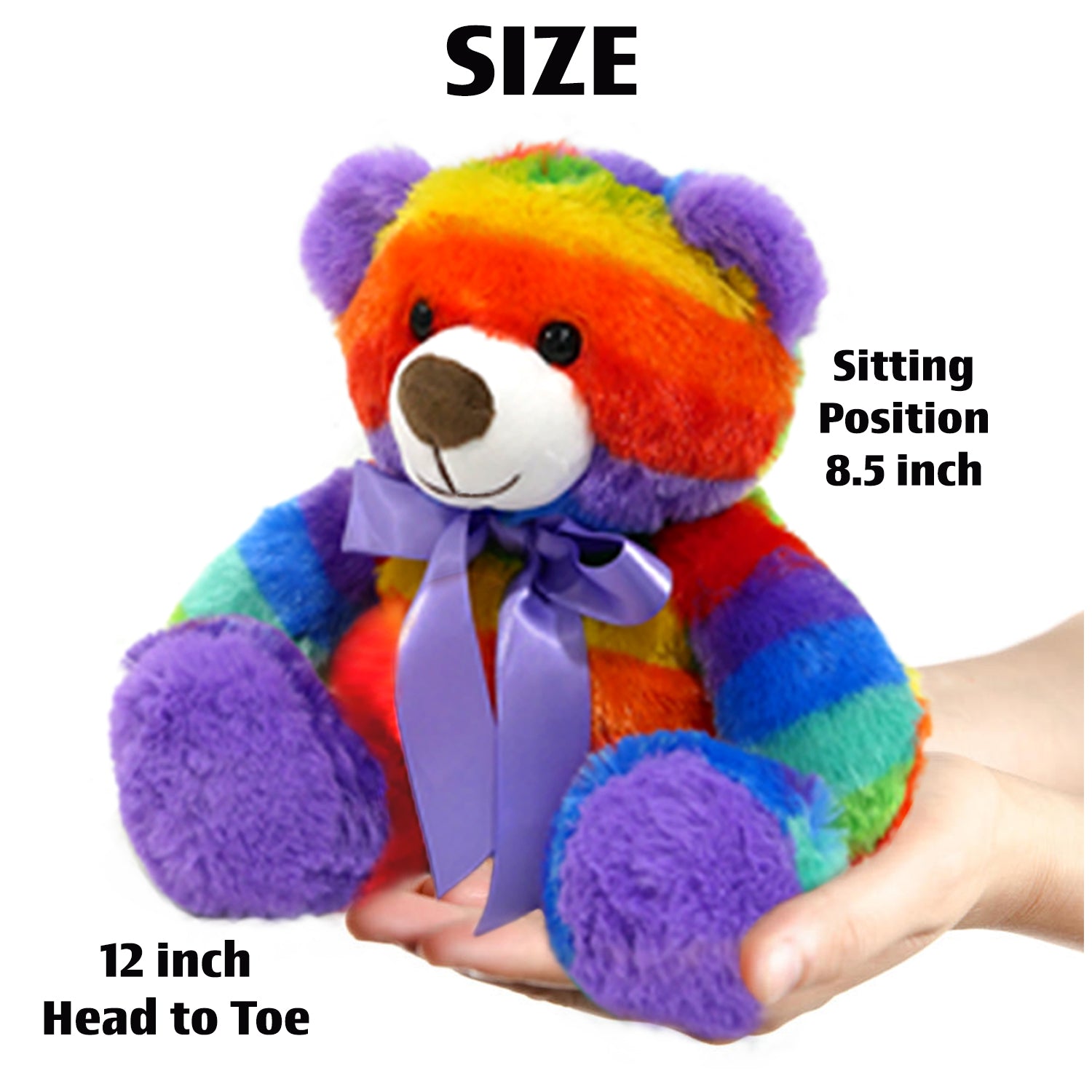 Rainbow Teddy Bear Plush Stuffed Animal Cuddly Soft 12 inch by The Noodley