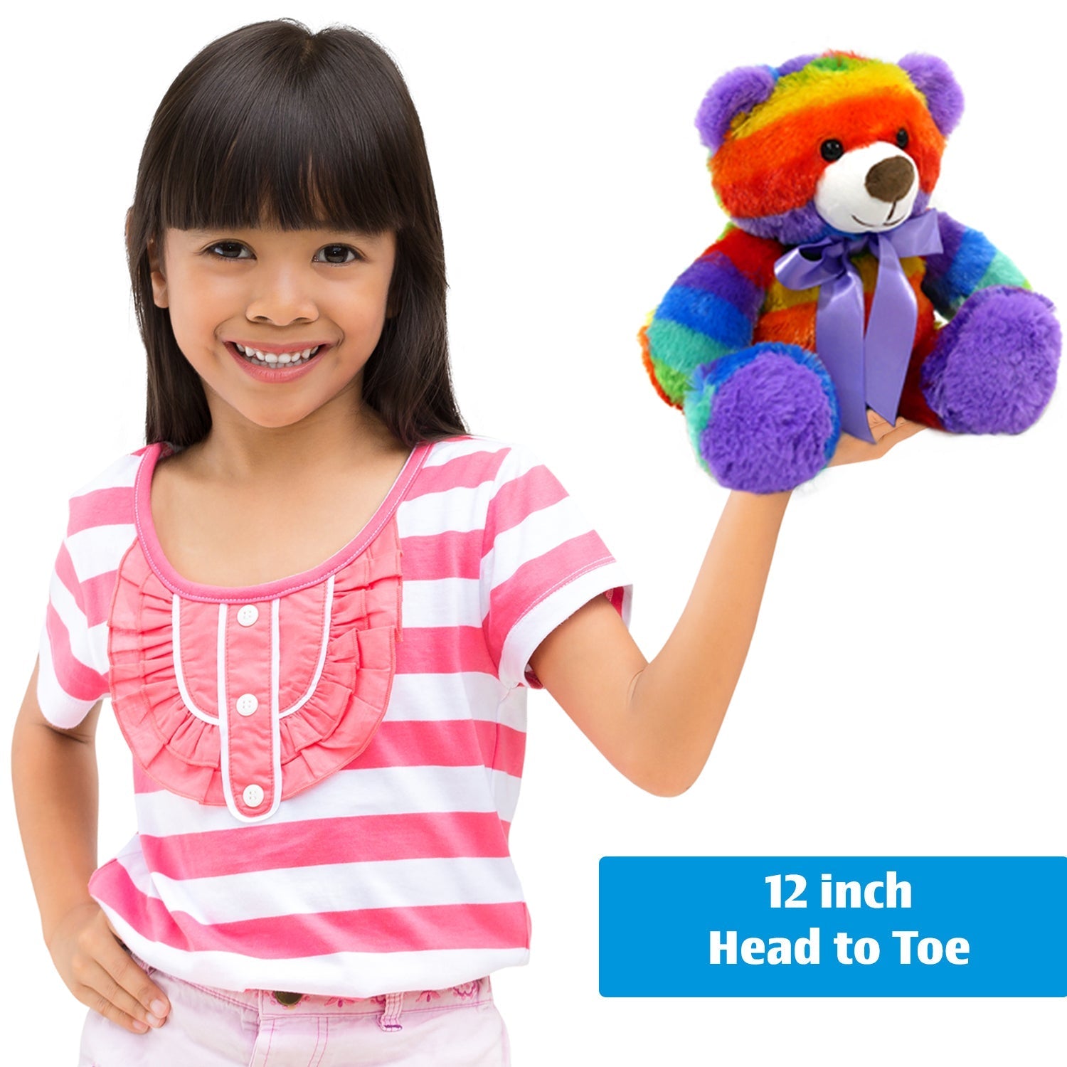 Rainbow Teddy Bear Plush Stuffed Animal Cuddly Soft 12 inch by The Noodley