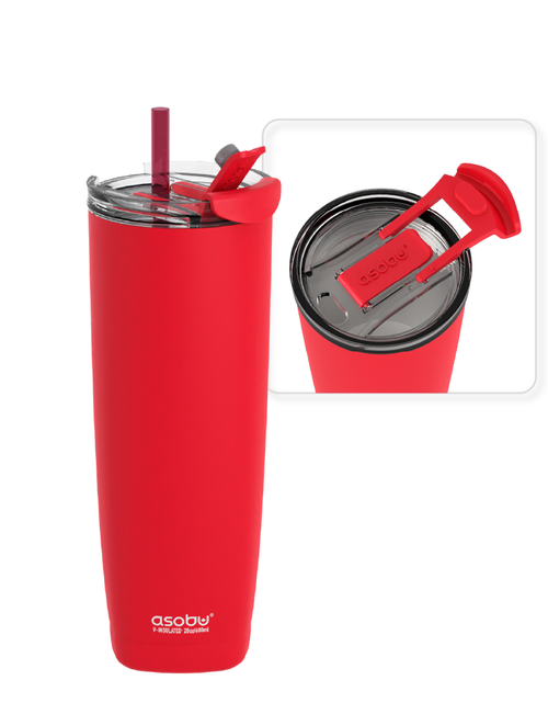 Load image into Gallery viewer, Red Aqualina Tumbler - Built in Straw by ASOBU®

