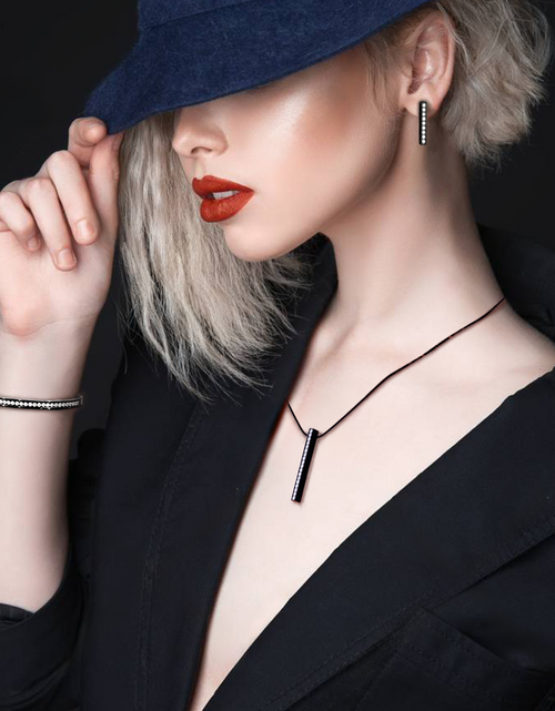 Load image into Gallery viewer, PT107B B.Tiff Black 18-Stone Bar Pendant by B.Tiff New York
