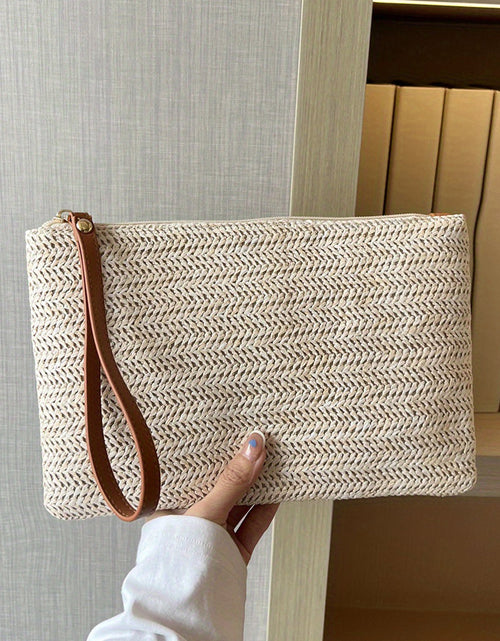 Load image into Gallery viewer, Estrella Straw Woven Wrist Strap Wristlet by Threaded Pear
