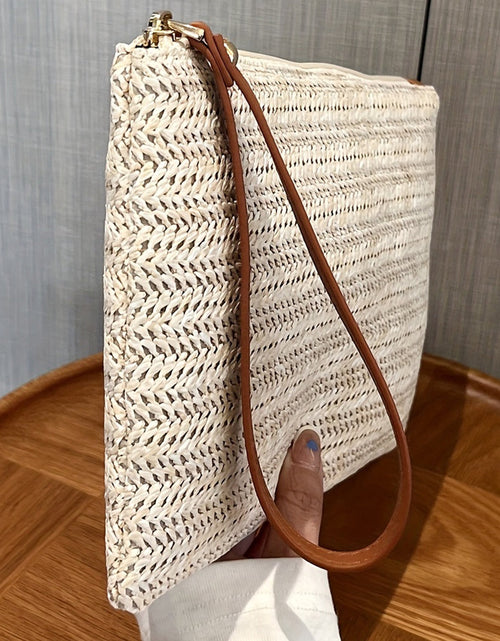 Load image into Gallery viewer, Estrella Straw Woven Wrist Strap Wristlet by Threaded Pear
