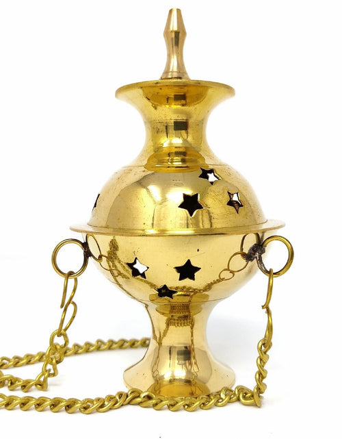 Load image into Gallery viewer, Hanging Brass Burner for cone incense and resins-  4", 6" and 8" by OMSutra
