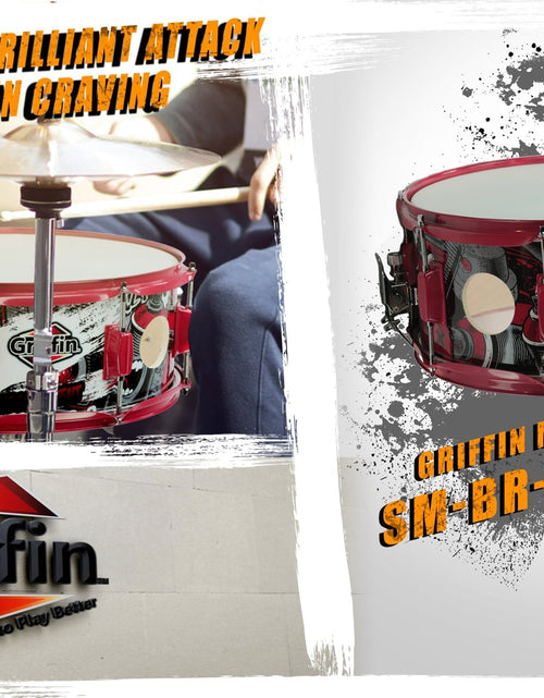 Load image into Gallery viewer, GRIFFIN Snare Drum Birch Wood Shell 14 X 6.5 Inch - Oversize 2.5" Large Vents &amp; Custom Graphic Wrap by GeekStands.com
