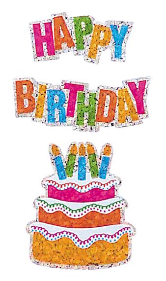 Load image into Gallery viewer, Bulk Roll Prismatic Stickers, Happy Birthday with Cake (50 Repeats) by Present Paper
