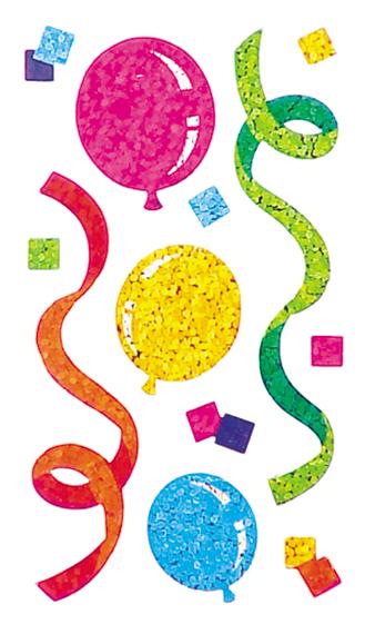 Load image into Gallery viewer, Bulk Roll Prismatic Stickers, Balloons / Streamers (50 Repeats) by Present Paper
