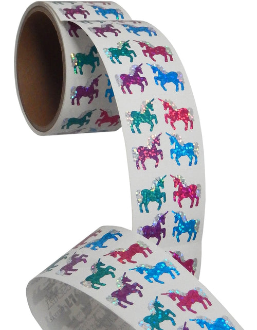 Load image into Gallery viewer, Bulk Roll Prismatic Stickers, Mini Unicorns (50 Repeats) by Present Paper
