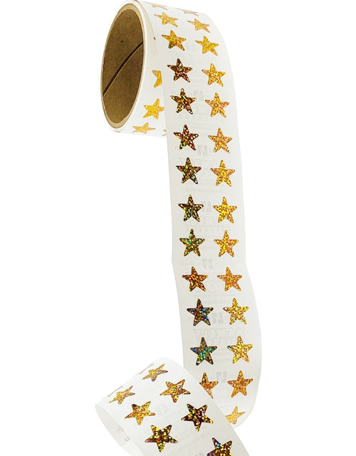 Load image into Gallery viewer, Bulk Roll Prismatic Stickers, Mini Gold Stars (100 Repeats) by Present Paper
