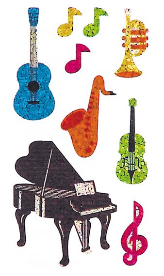Load image into Gallery viewer, Bulk Roll Prismatic Stickers, Musical Instruments (50 Repeats) by Present Paper
