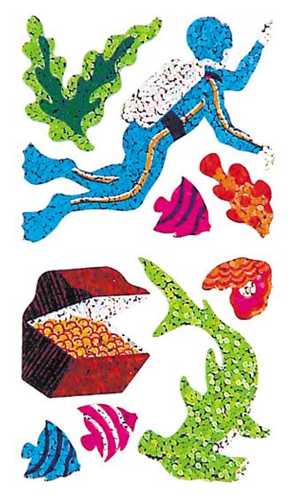 Load image into Gallery viewer, Bulk Roll Prismatic Stickers, Mini Aquatic Treasure Hunt (50 Repeats) by Present Paper
