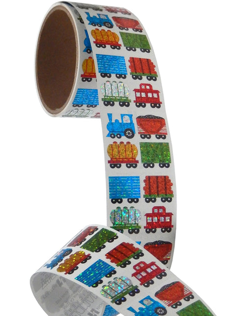 Load image into Gallery viewer, Bulk Roll Prismatic Stickers, Mini Train Cars (50 Repeats) by Present Paper
