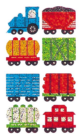 Load image into Gallery viewer, Bulk Roll Prismatic Stickers, Mini Train Cars (50 Repeats) by Present Paper
