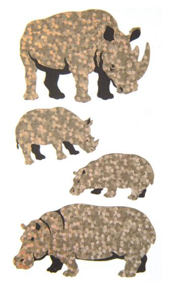 Load image into Gallery viewer, Bulk Roll Prismatic Stickers, Rhino, Hippo and Babies (50 Repeats) by Present Paper

