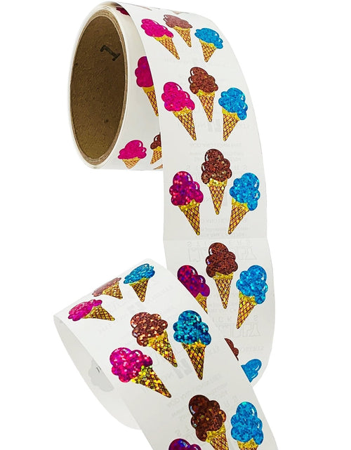 Load image into Gallery viewer, Bulk Roll Prismatic Stickers, Ice Cream Cones (100 Repeats) by Present Paper
