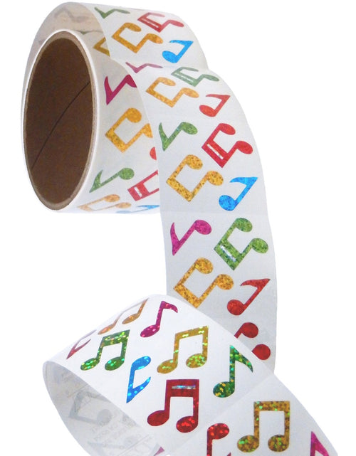 Load image into Gallery viewer, Bulk Roll Prismatic Stickers, Mini Musical Notes / Multicolor (50 Repeats) by Present Paper
