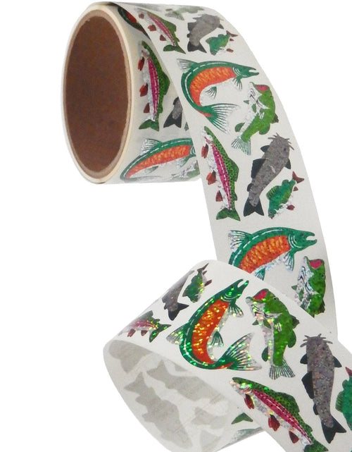 Load image into Gallery viewer, Bulk Roll Prismatic Stickers, Salmon / Trout / Bass / Catfish (50 Repeats) by Present Paper
