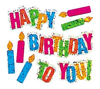 Load image into Gallery viewer, Bulk Roll Prismatic Stickers, Happy Birthday / Candles (100 Repeats) by Present Paper
