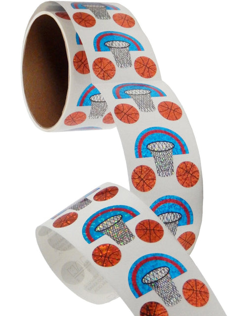 Load image into Gallery viewer, Bulk Roll Prismatic Stickers, Mini Basketball (100 Repeats) by Present Paper
