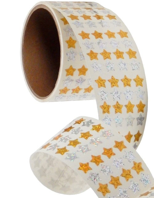 Load image into Gallery viewer, Bulk Roll Prismatic Stickers, Micro Stars / Gold and Silver (100 Repeats) by Present Paper
