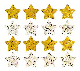 Load image into Gallery viewer, Bulk Roll Prismatic Stickers, Micro Stars / Gold and Silver (100 Repeats) by Present Paper
