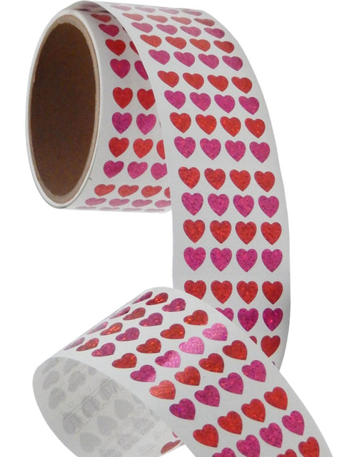 Load image into Gallery viewer, Bulk Roll Prismatic Stickers, Micro Hearts / Red and Pink (100 Repeats) by Present Paper
