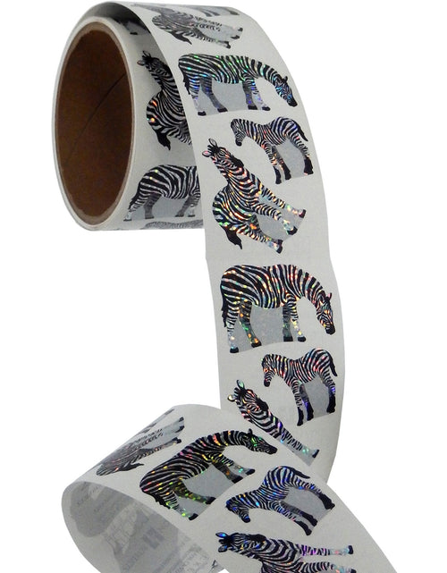 Load image into Gallery viewer, Bulk Roll Prismatic Stickers, Zebras (50 Repeats) by Present Paper
