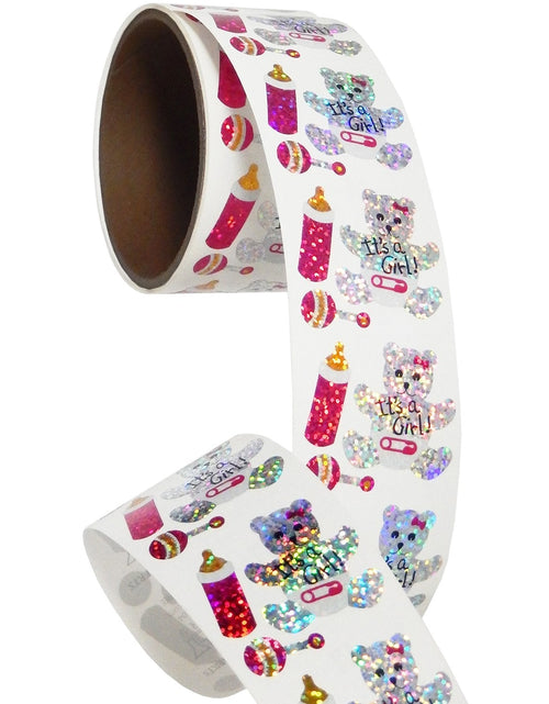 Load image into Gallery viewer, Bulk Roll Prismatic Stickers, It’s A Girl / Teddy (100 Repeats) by Present Paper
