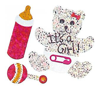 Load image into Gallery viewer, Bulk Roll Prismatic Stickers, It’s A Girl / Teddy (100 Repeats) by Present Paper

