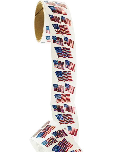 Load image into Gallery viewer, Bulk Roll Prismatic Stickers, American Flags (100 Repeats) by Present Paper
